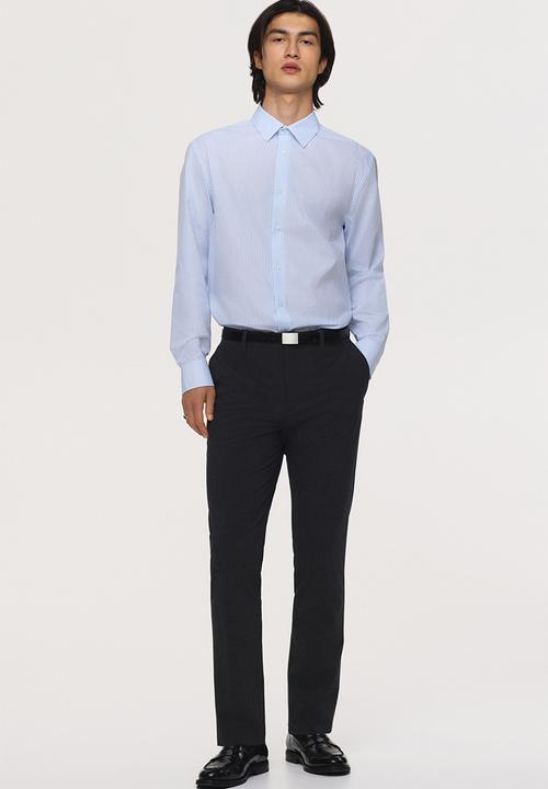 H&M - Regular fit easy-iron shirt - light blue/striped