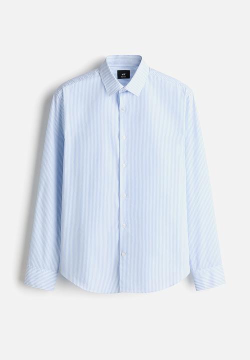 H&M - Regular fit easy-iron shirt - light blue/striped