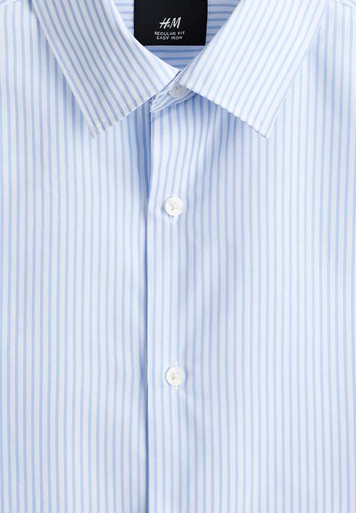 H&M - Regular fit easy-iron shirt - light blue/striped
