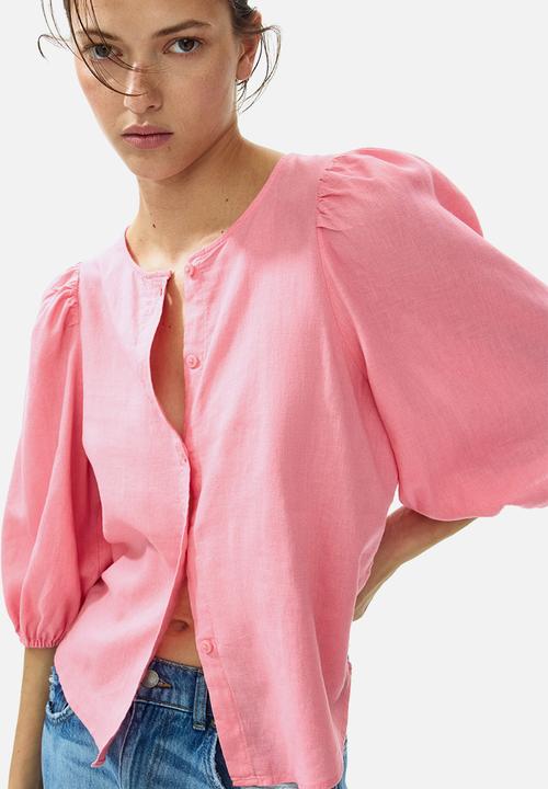 H&M - Linen-blend blouse - pink