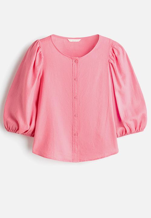 H&M - Linen-blend blouse - pink