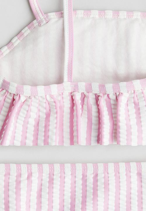 H&M - Frill-trimmed bikini - light pink/white striped