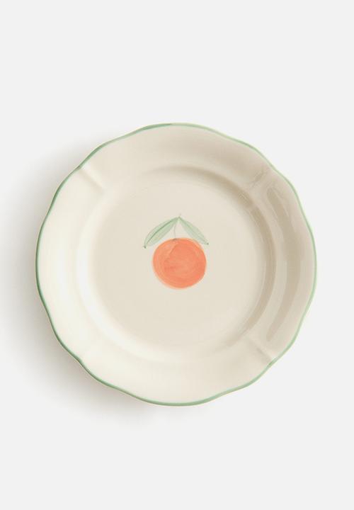 H&M - Hand-painted stoneware starter plate - light beige/orange