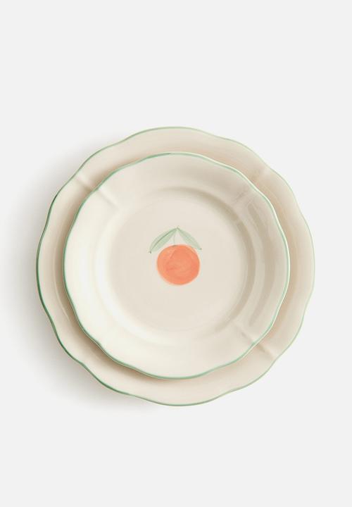 H&M - Hand-painted stoneware starter plate - light beige/orange