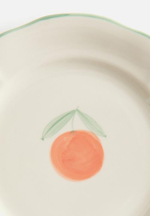H&M - Hand-painted stoneware starter plate - light beige/orange