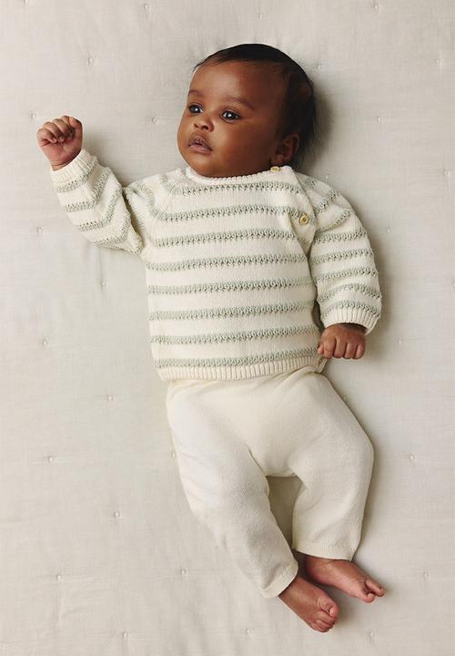 H&M - 2-piece cotton-knit set - cream/light green
