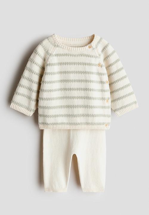 H&M - 2-piece cotton-knit set - cream/light green