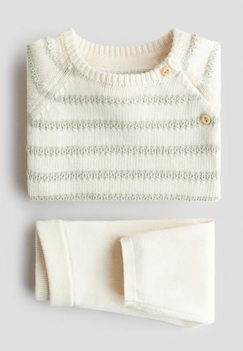 H&M - 2-piece cotton-knit set - cream/light green