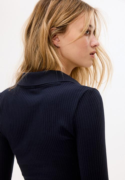 H&M - Ribbed collared top - dark blue