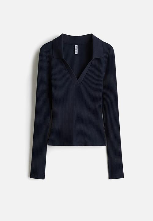 H&M - Ribbed collared top - dark blue