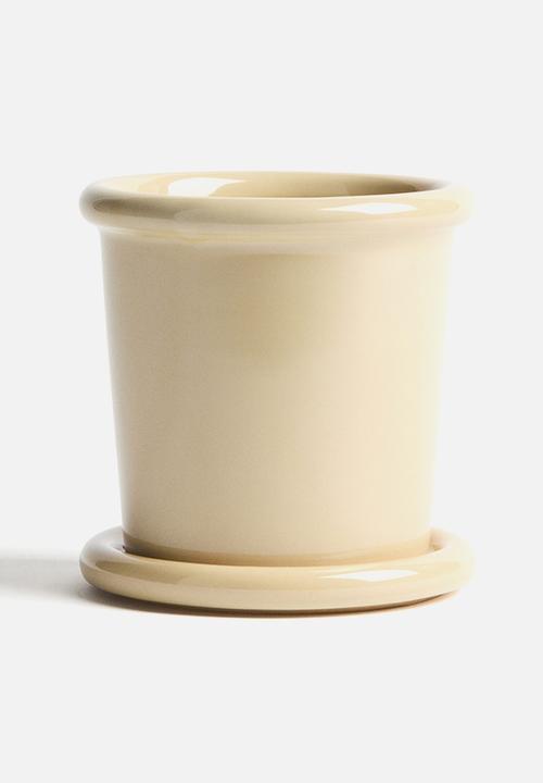 H&M - Extra-small stoneware plant pot with saucer - light yellow
