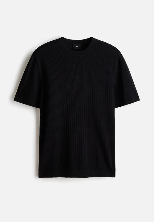 H&M - Slim fit knitted T-shirt - black
