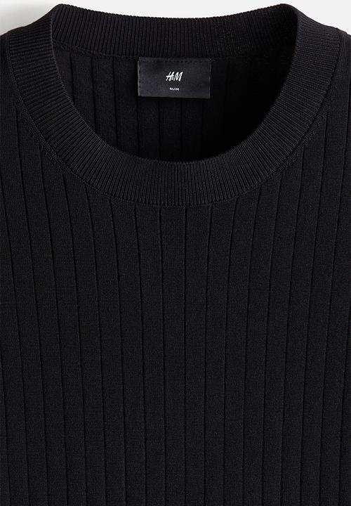 H&M - Slim fit knitted T-shirt - black
