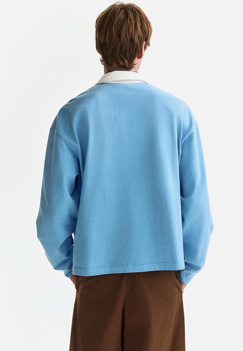H&M - Loose fit cotton polo shirt - light blue/colour block