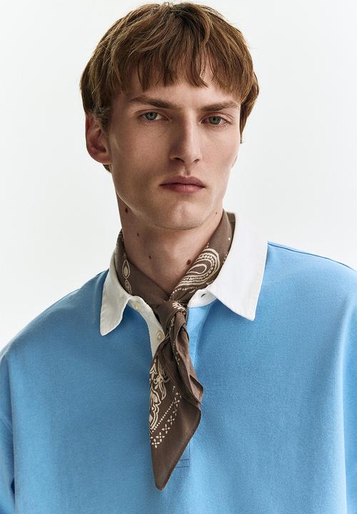 H&M - Loose fit cotton polo shirt - light blue/colour block