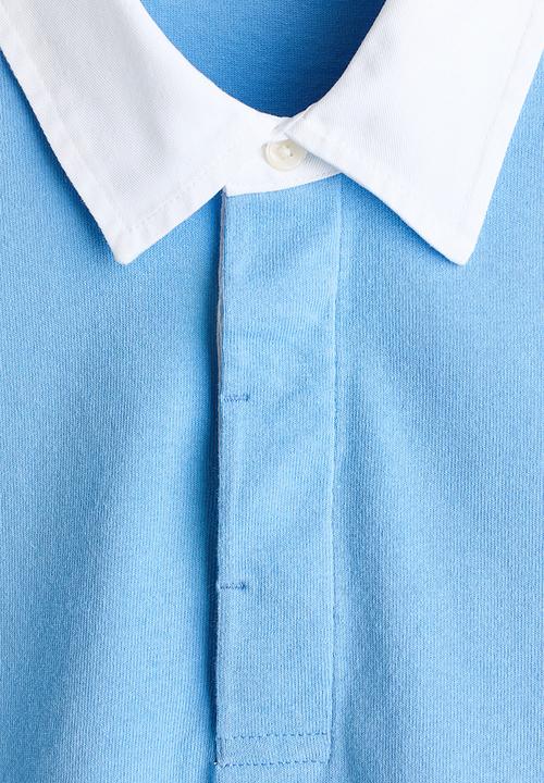 H&M - Loose fit cotton polo shirt - light blue/colour block