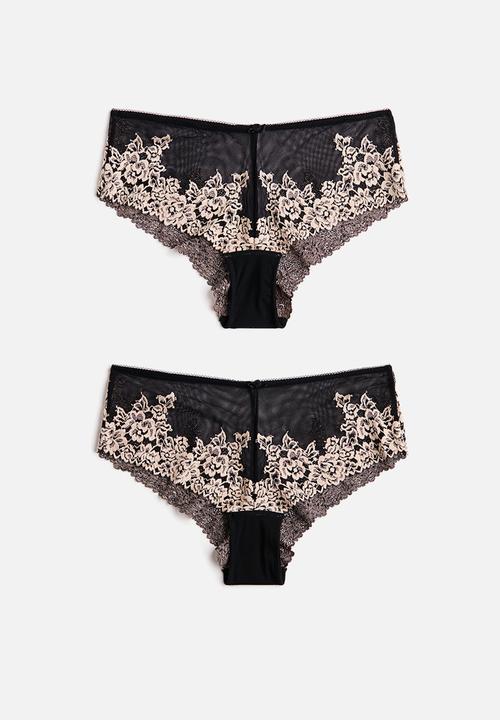 H&M - 2-Pack lace hipster briefs - black/light beige