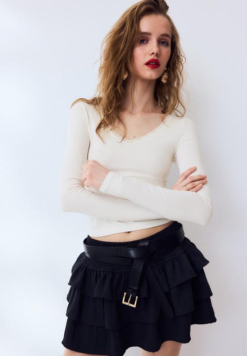 H&M - Lace-trimmed jersey top - cream