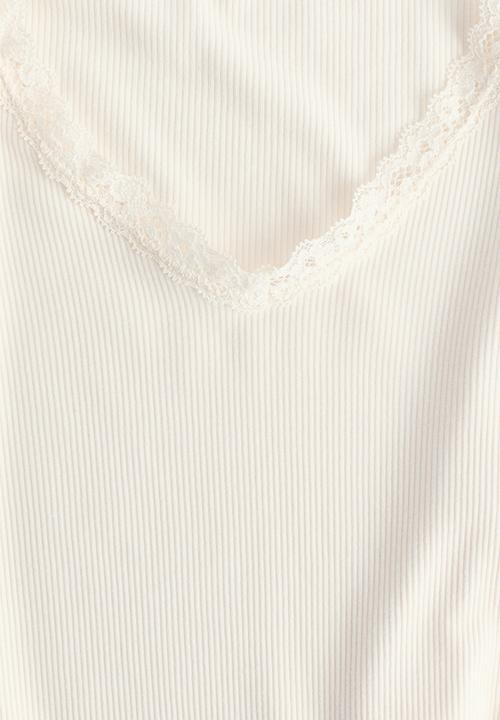 H&M - Lace-trimmed jersey top - cream