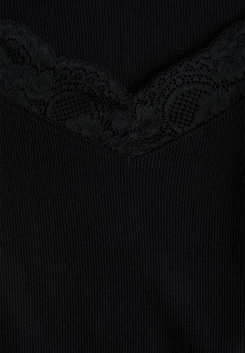 H&M - Lace-trimmed jersey top - black