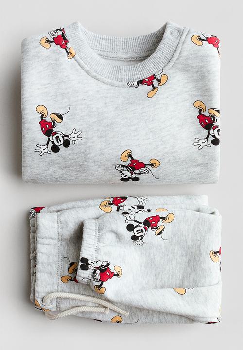 H&M - 2-piece printed sweatshirt set - light grey/mickey mouse