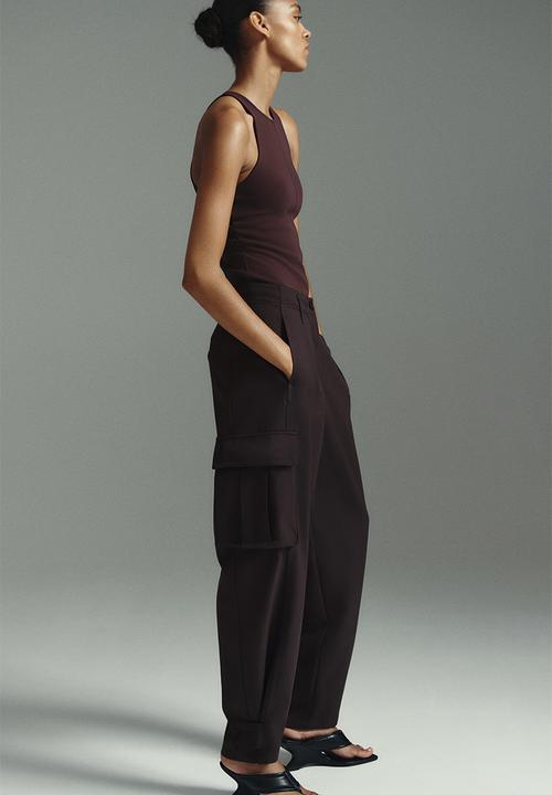 H&M - Barrel-leg cargo trousers - dark brown
