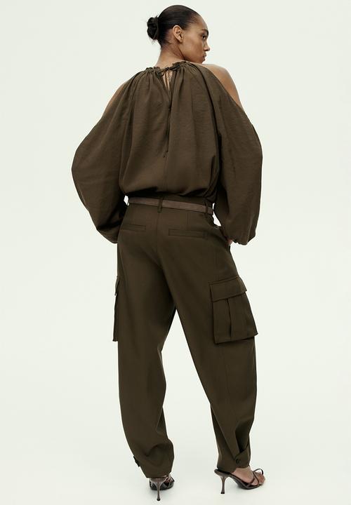 H&M - Barrel-leg cargo trousers - dark khaki green