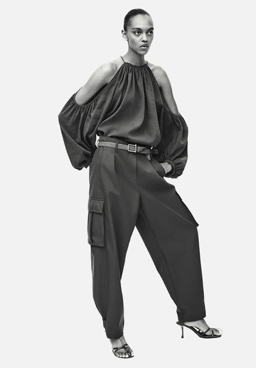 H&M - Barrel-leg cargo trousers - dark khaki green