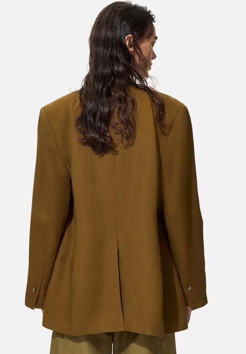 H&M - Linen-blend blazer - dark khaki green