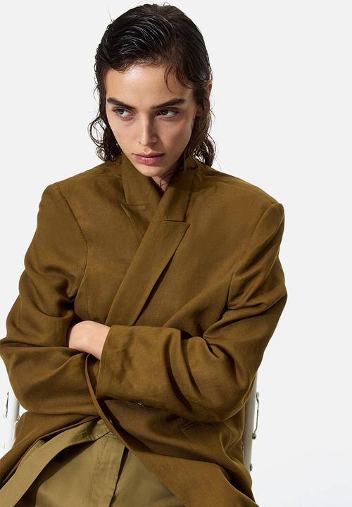H&M - Linen-blend blazer - dark khaki green