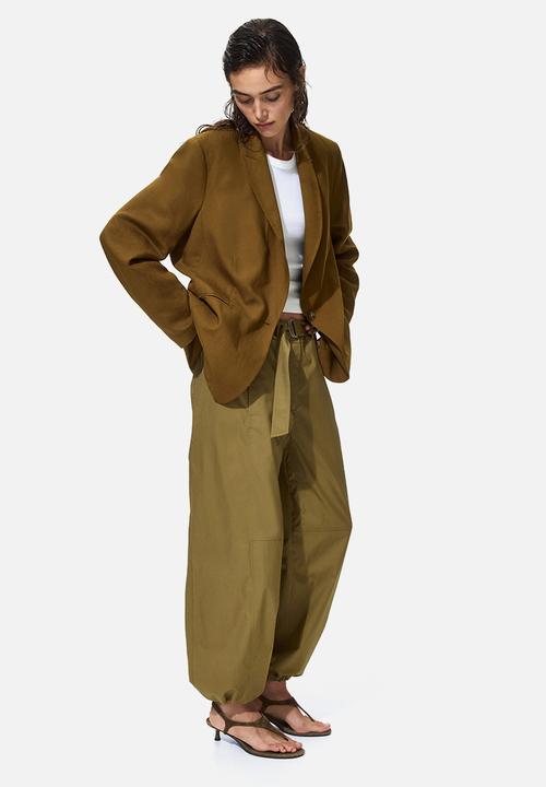 H&M - Linen-blend blazer - dark khaki green