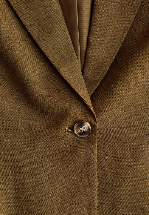 H&M - Linen-blend blazer - dark khaki green