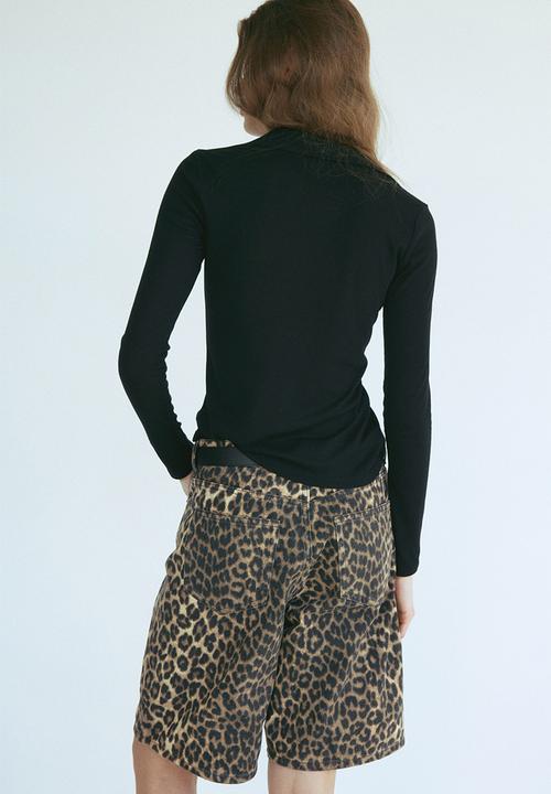 H&M - Denim bermuda shorts - beige/leopard print