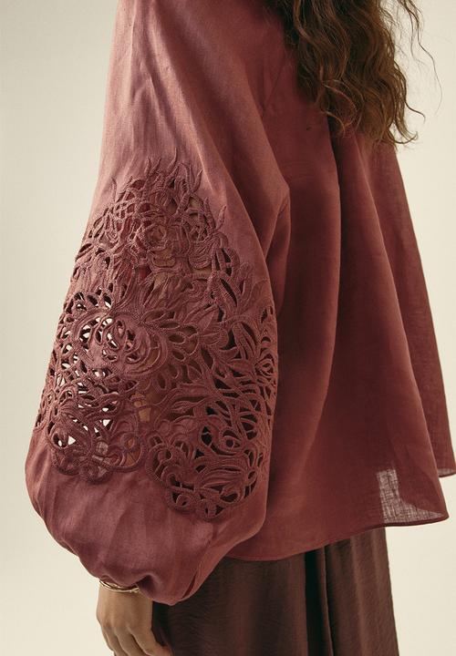 H&M - Broderie anglaise linen blouse - dusty red