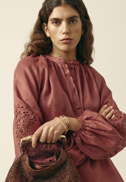 H&M - Broderie anglaise linen blouse - dusty red