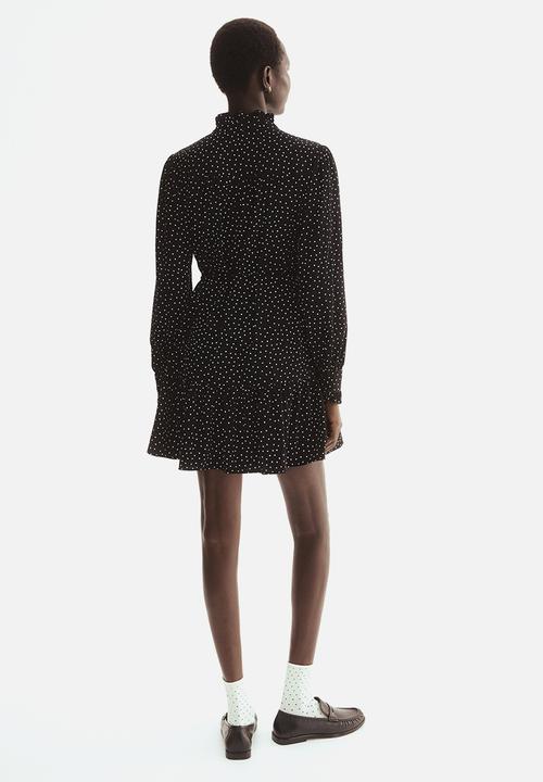 H&M - Frill-trimmed dress - black/spotted
