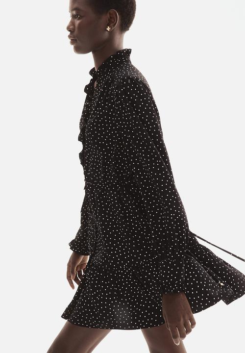 H&M - Frill-trimmed dress - black/spotted