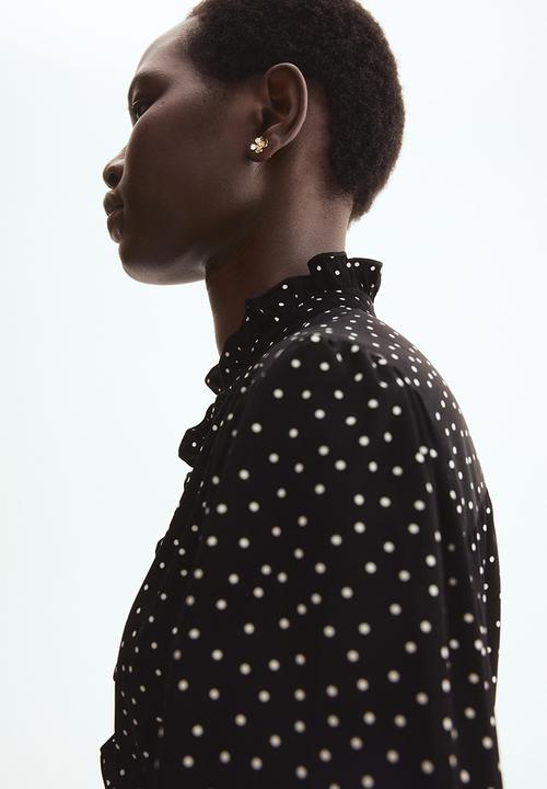 H&M - Frill-trimmed dress - black/spotted
