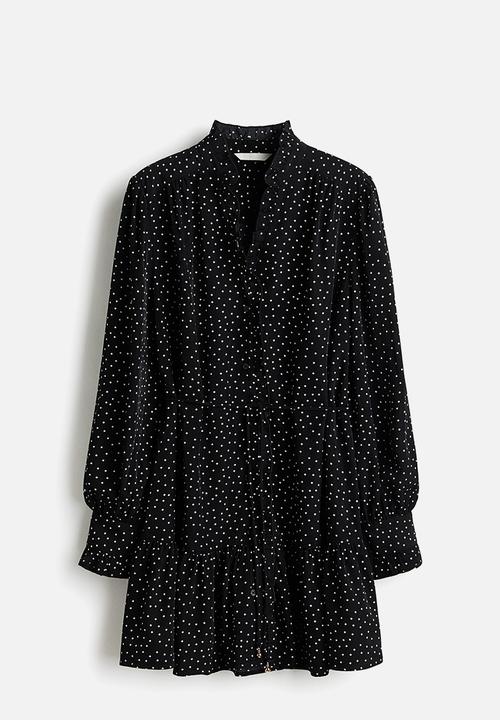 H&M - Frill-trimmed dress - black/spotted