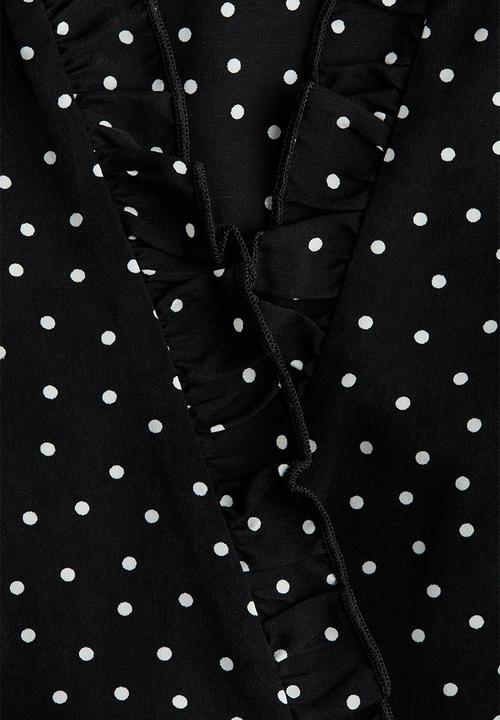 H&M - Frill-trimmed dress - black/spotted