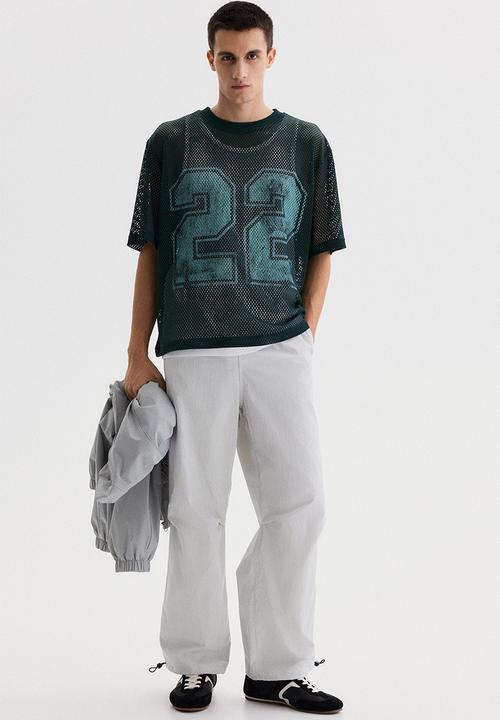 H&M - Oversized fit printed mesh t-shirt - dark teal/22