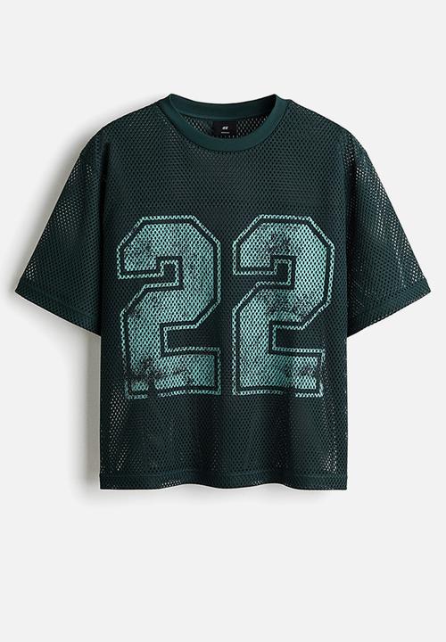H&M - Oversized fit printed mesh t-shirt - dark teal/22