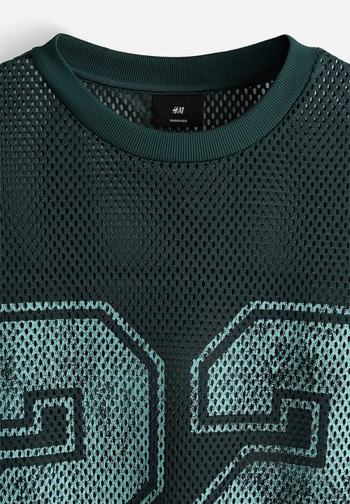 H&M - Oversized fit printed mesh t-shirt - dark teal/22