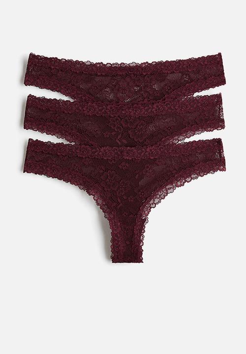 3-Pack lace brazilian briefs - burgundy