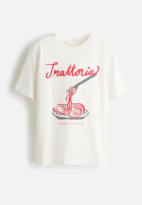 H&M - Printed T-shirt - white/trattoria