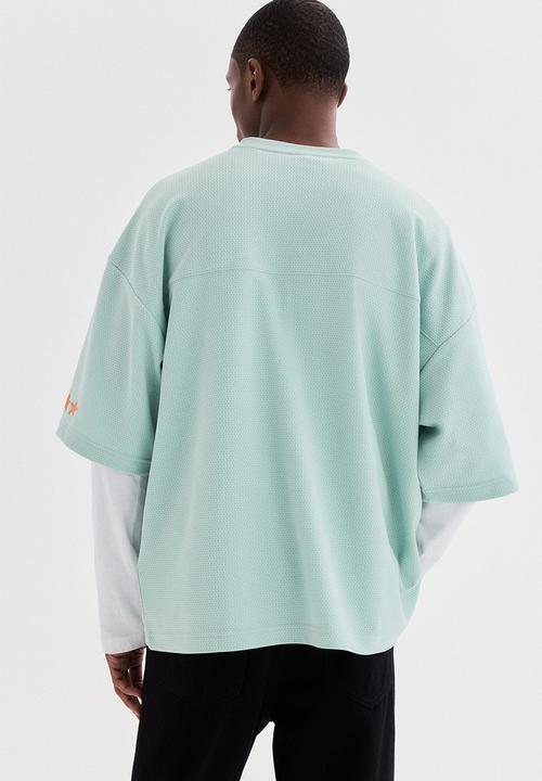 H&M - Oversized fit printed mesh t-shirt - mint green/system