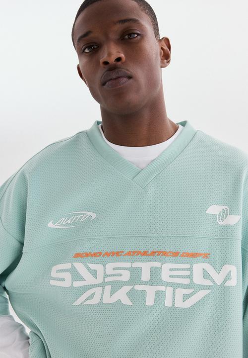 H&M - Oversized fit printed mesh t-shirt - mint green/system
