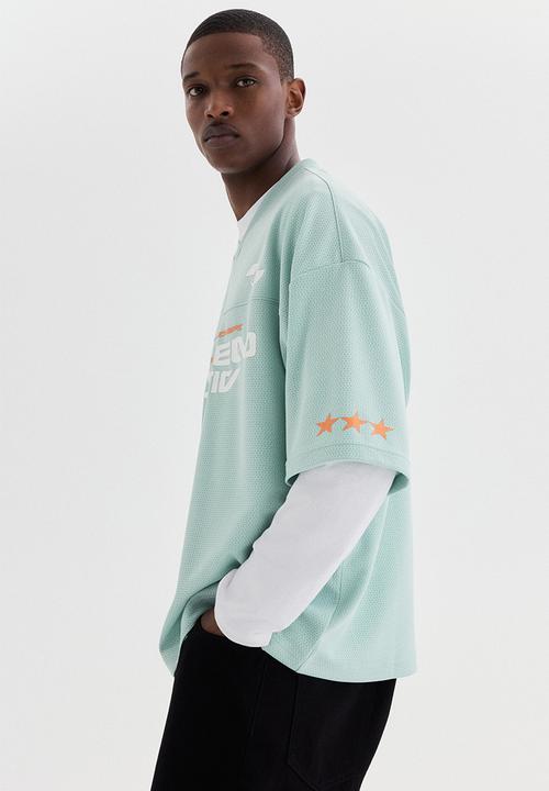 H&M - Oversized fit printed mesh t-shirt - mint green/system