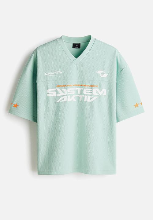 H&M - Oversized fit printed mesh t-shirt - mint green/system