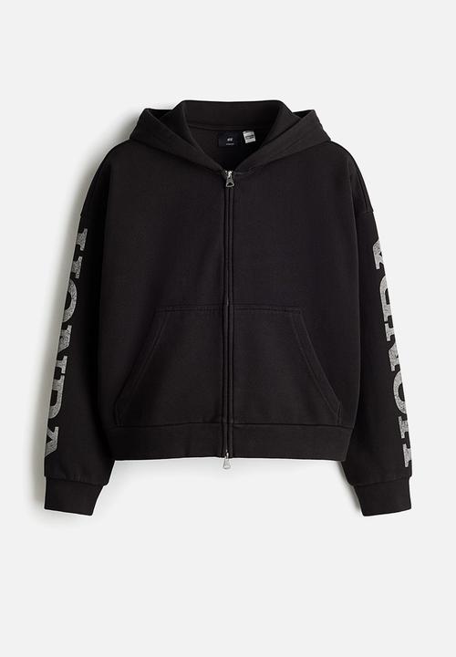 H&M - Oversized fit printed zip-through hoodie - black/honda
